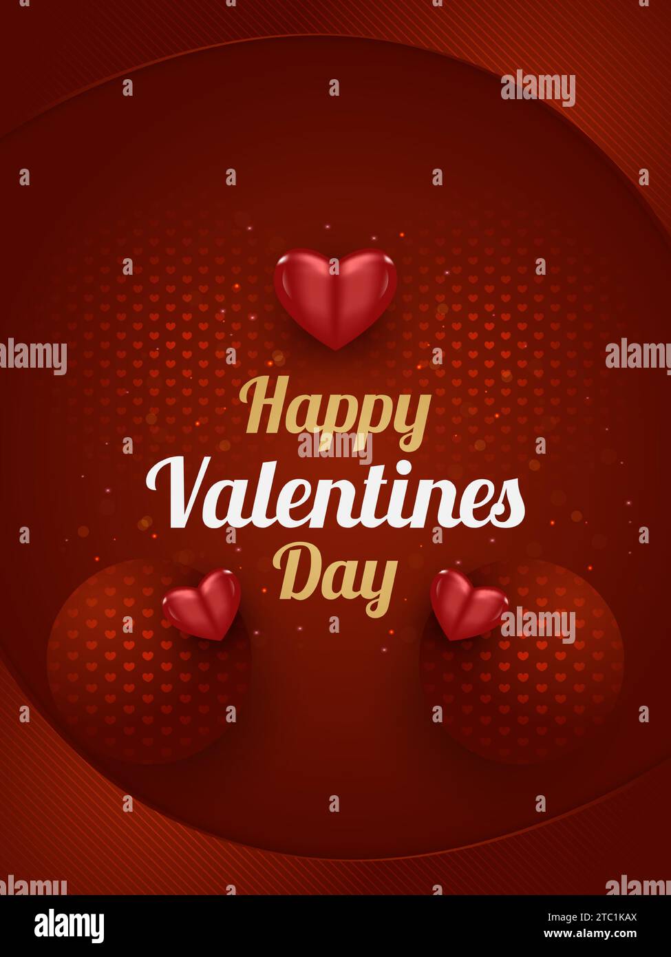Valentine's day greeting or invitation card with 3d red heart on red ...