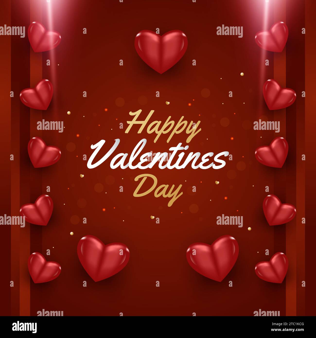 Happy Valentine's Day greeting card with glowing light and 3d red ...