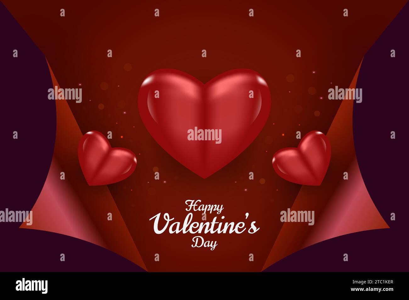 Happy Valentines Day poster or banner with realistic hearts and open ...