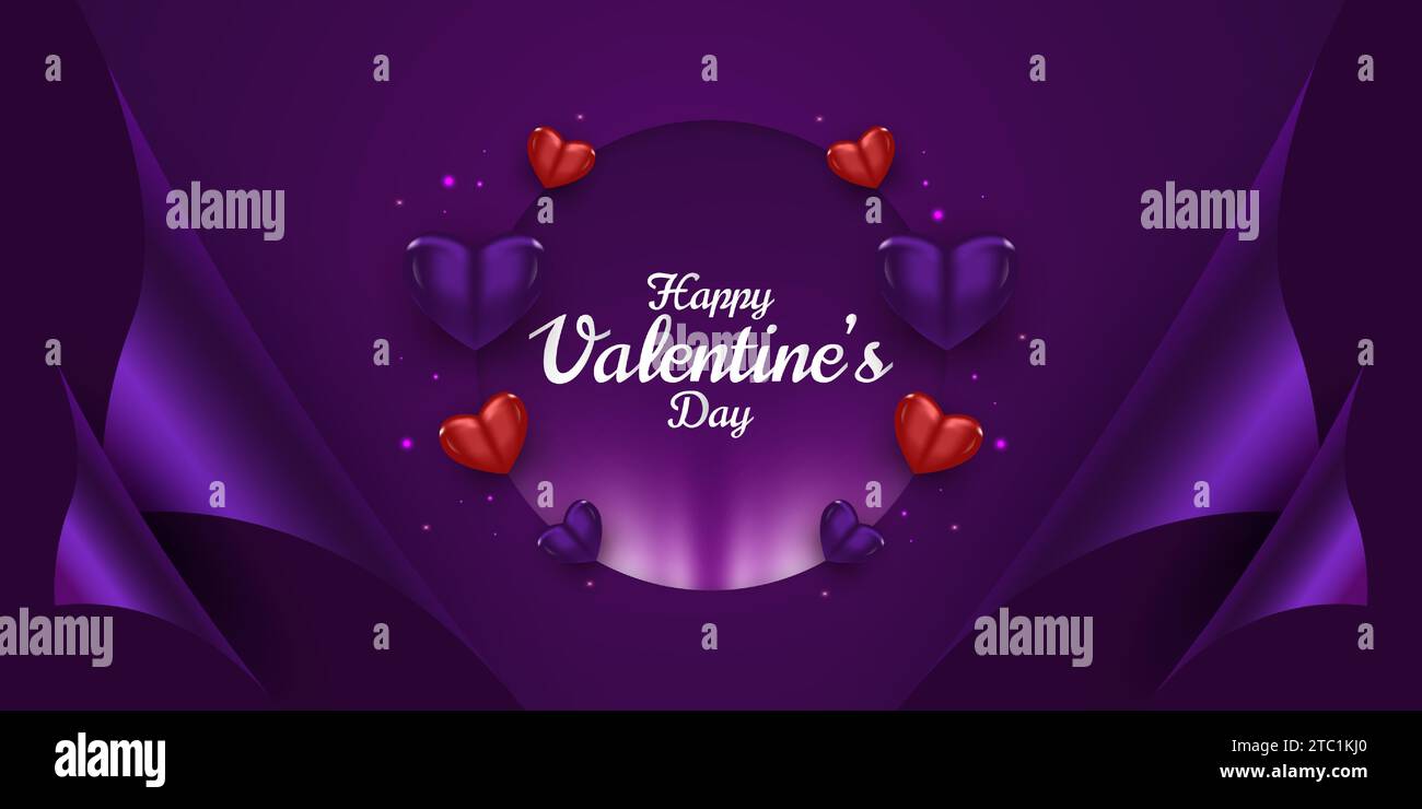 Happy Valentine's day greeting banner with open gift wrap paper and ...