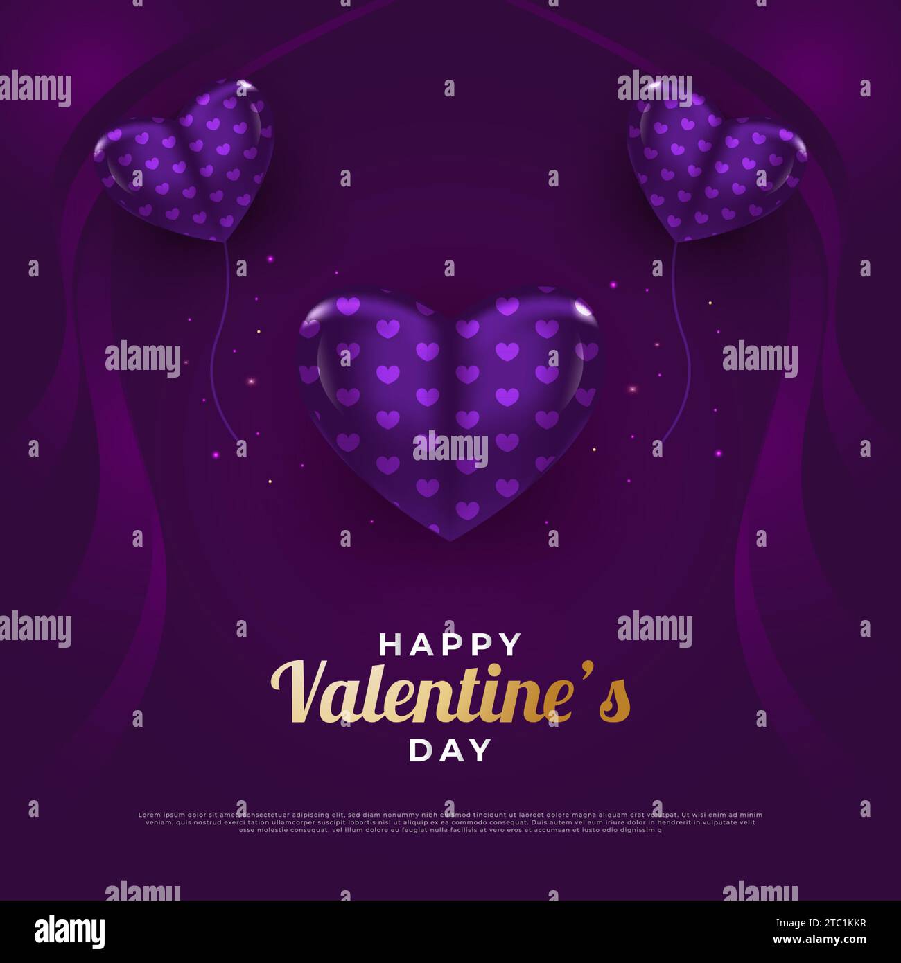 Valentine's day greeting card or poster with 3d purple heart on dark ...