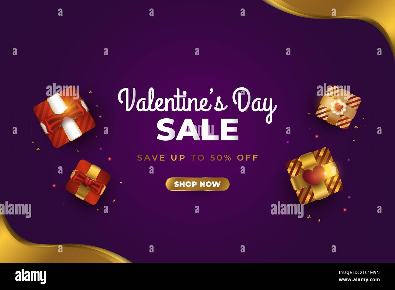 Valentine's day sale poster or banner with realistic gift box and