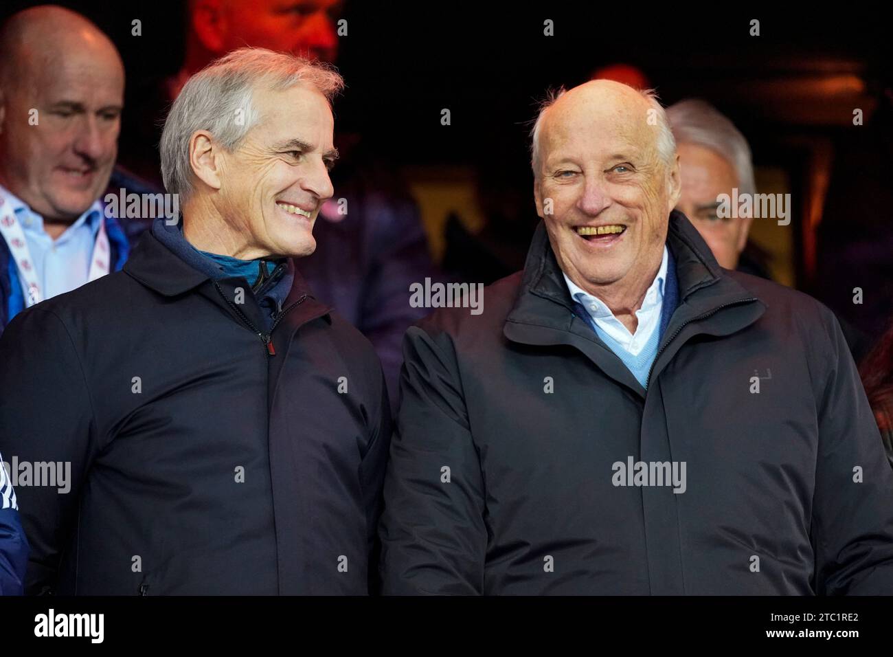 Kristiansund 20231209.Jonas Gahr Stoere (Ap) and King Harald during the cup final in men's football 2023 between Bodoe/Glimt and Molde at the Ullevaal stadium in Oslo. Photo: Terje Pedersen / NTB Stock Photo