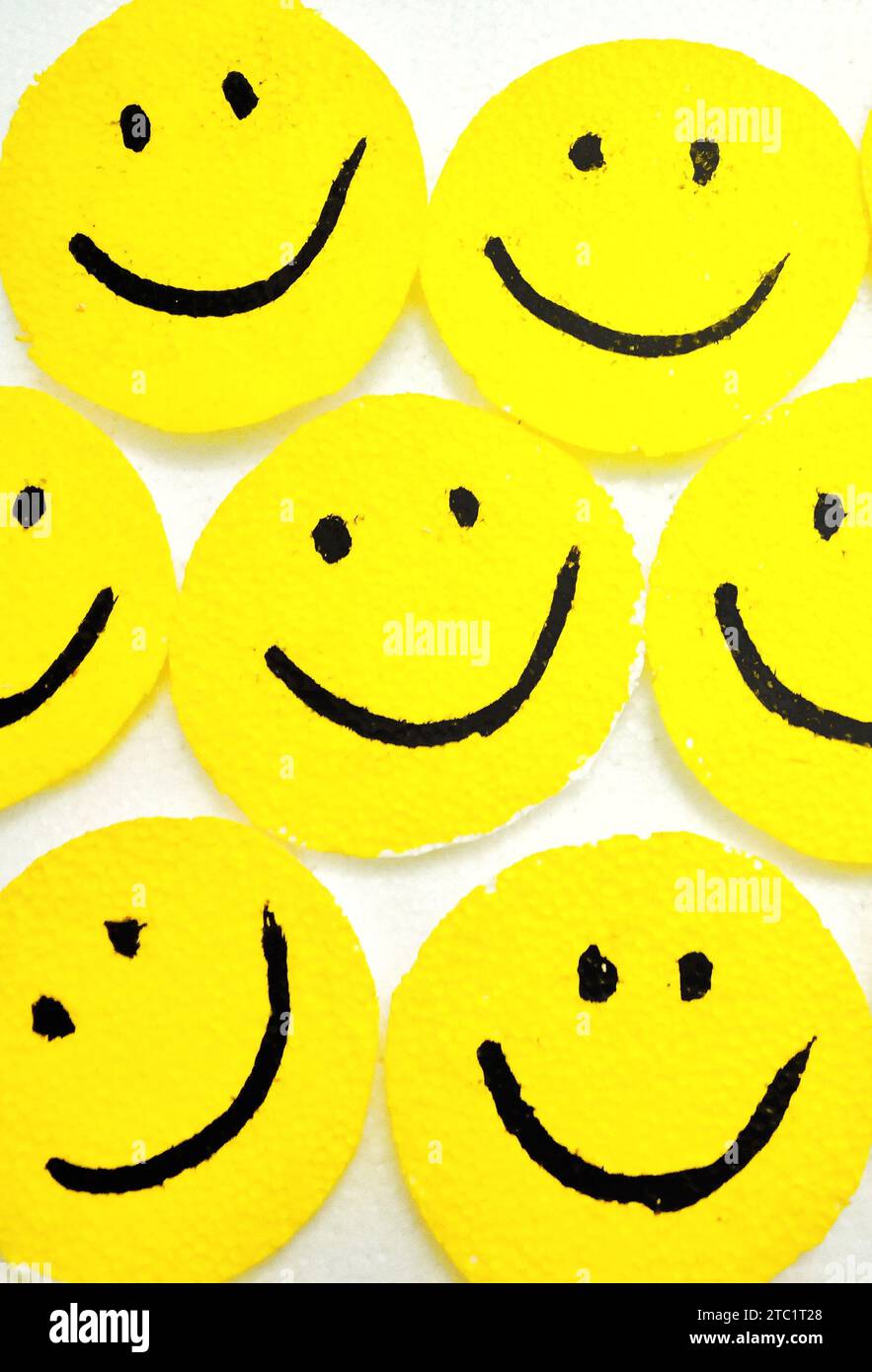 Crafted smiley face icons against white background. Happy, joy, smiling ...