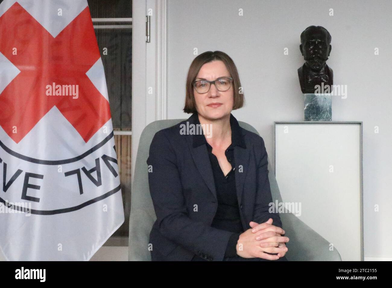 Geneva, Switzerland. 6th Dec, 2023. Mirjana Spoljaric Egger, president of the International Committee of the Red Cross (ICRC), receives an exclusive interview with Xinhua in Geneva, Switzerland, Dec. 6, 2023. TO GO WITH 'Interview: Red Cross chief applauds China's role in upholding int'l humanitarian law in Gaza' Credit: Wang Qibing/Xinhua/Alamy Live News Stock Photo