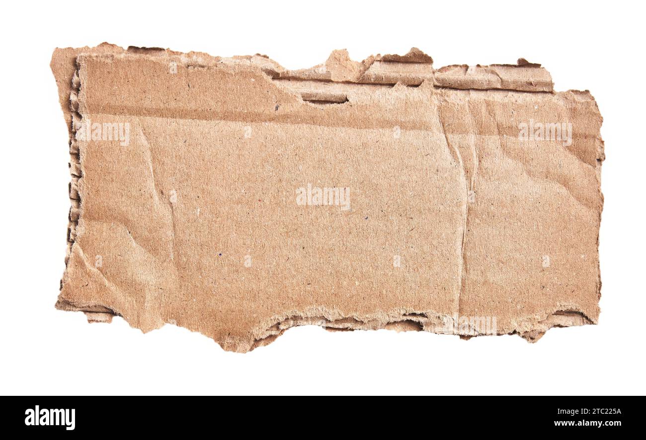 One ripped piece of cardboard material over isolated white background ...