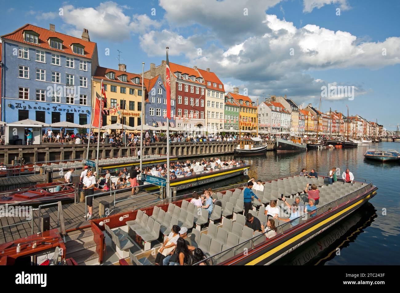 Start point at the Nyhavn canal for sightseeing boat tours, Copenhagen, Denmark Stock Photo