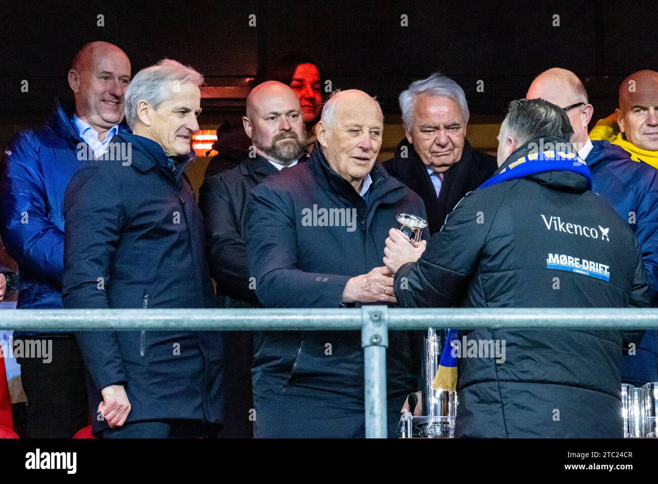 Oslo, Norway. 09th Dec, 2023. His Majesty King Harald V of Norway seen during the trophy ceremony after the Norwegian Cup final 2023, the NM Menn final, between FK Bodoe/Glimt and Molde FK at Ullevaal Stadion in Oslo. (Photo Credit: Gonzales Photo/Alamy Live News Stock Photo