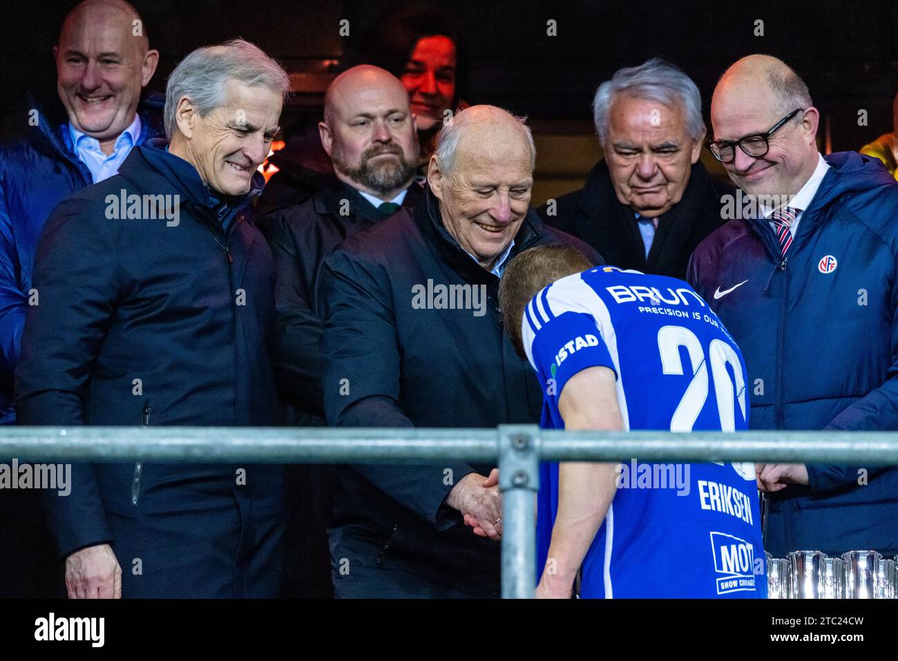 Oslo, Norway. 09th Dec, 2023. His Majesty King Harald V of Norway seen during the trophy ceremony after the Norwegian Cup final 2023, the NM Menn final, between FK Bodoe/Glimt and Molde FK at Ullevaal Stadion in Oslo. (Photo Credit: Gonzales Photo/Alamy Live News Stock Photo