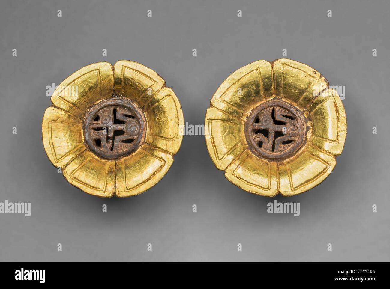 Flower-Shaped Ear Ornaments - Aztec (Mexica) from Tenochtitlan, Mexico 1400-1500 Stock Photo