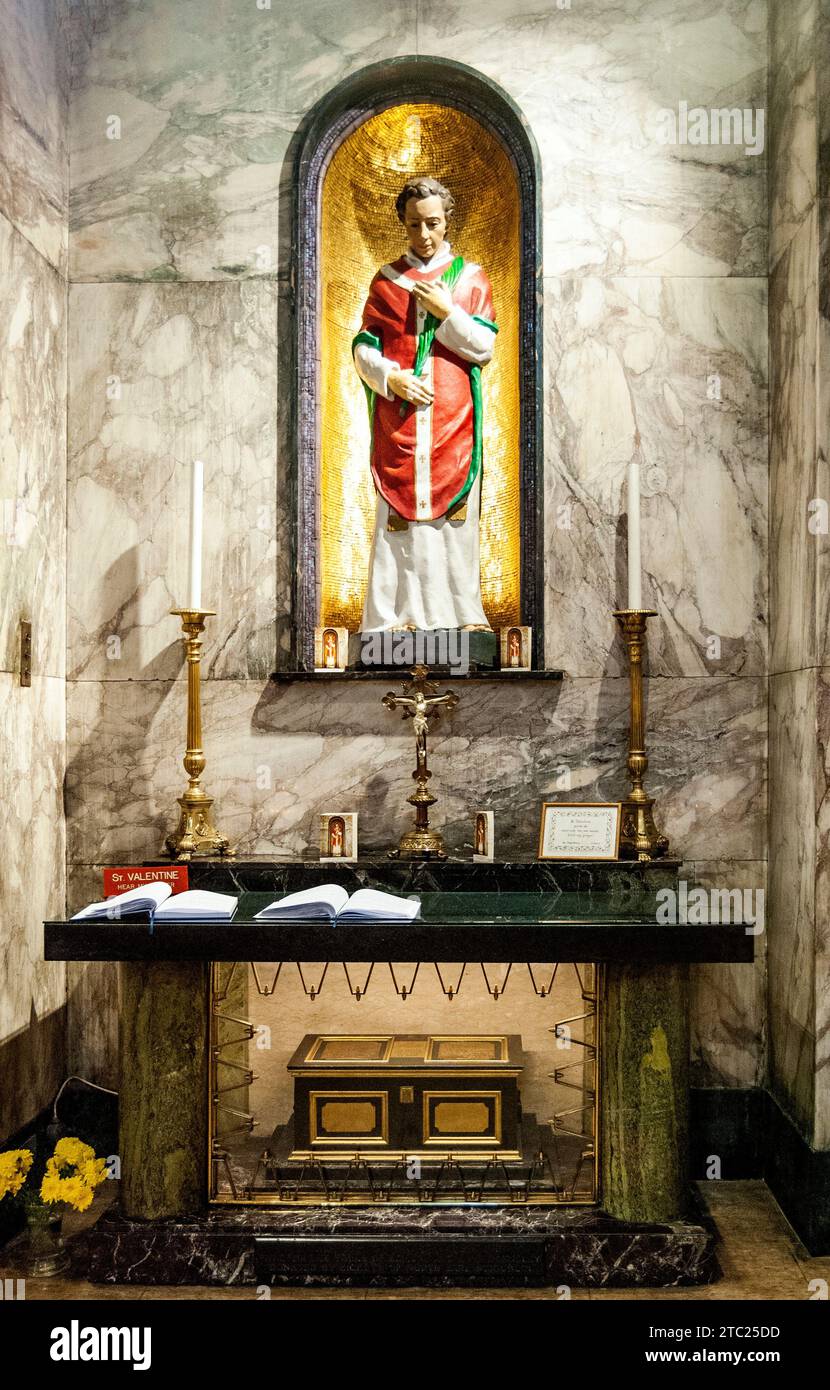 The statue and the relics of Saint Valentine inside Whitefriar Street Carmelite Church a Roman