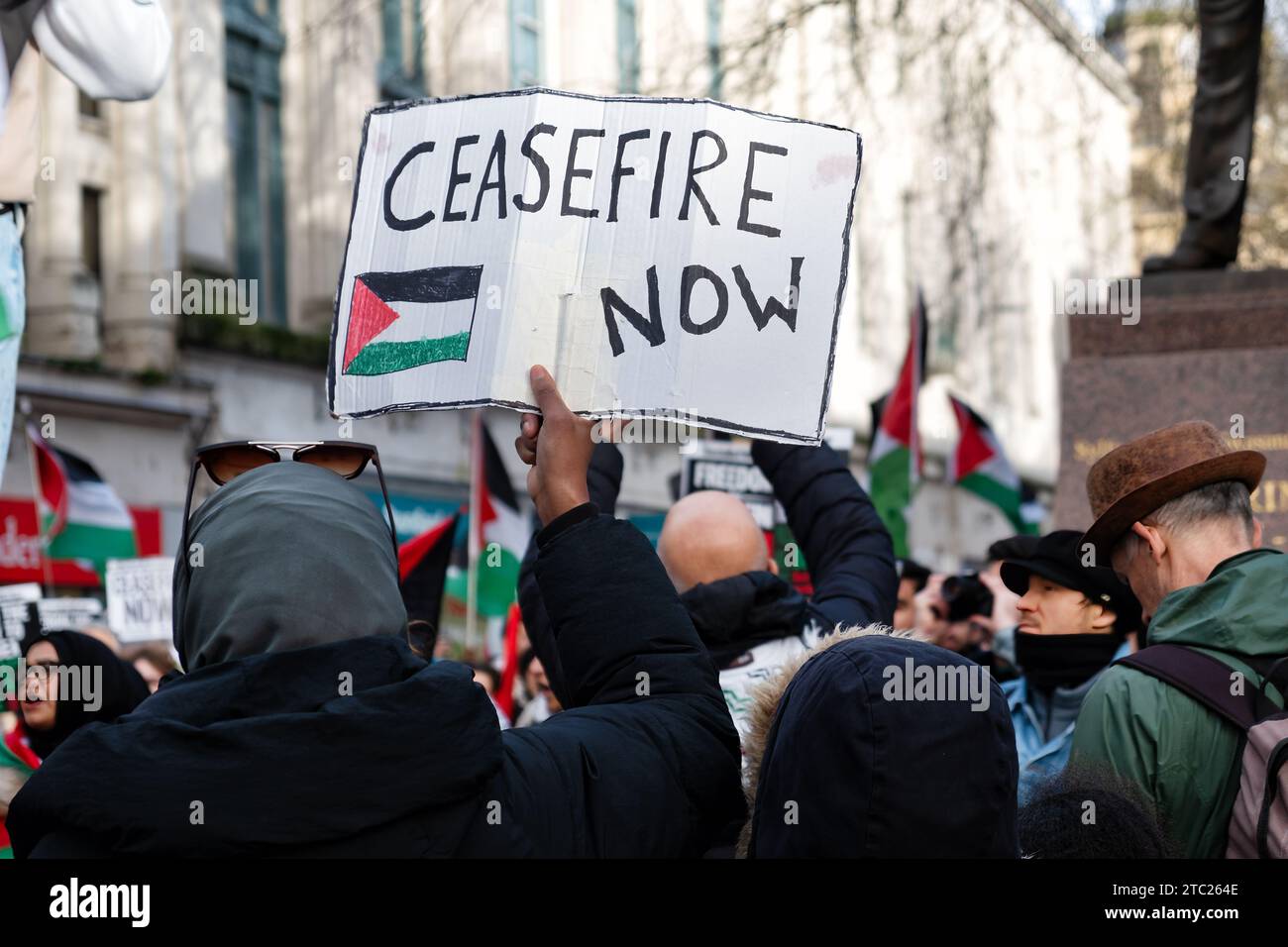 A peaceful demonstration in Cardiff Wales by pro Palestinian demonstrators in relation to the ongoing dispute between Israel and Hamas Stock Photo