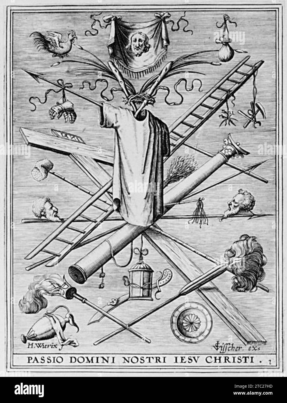 Christ s robe surrounded by the instruments of the passion from the