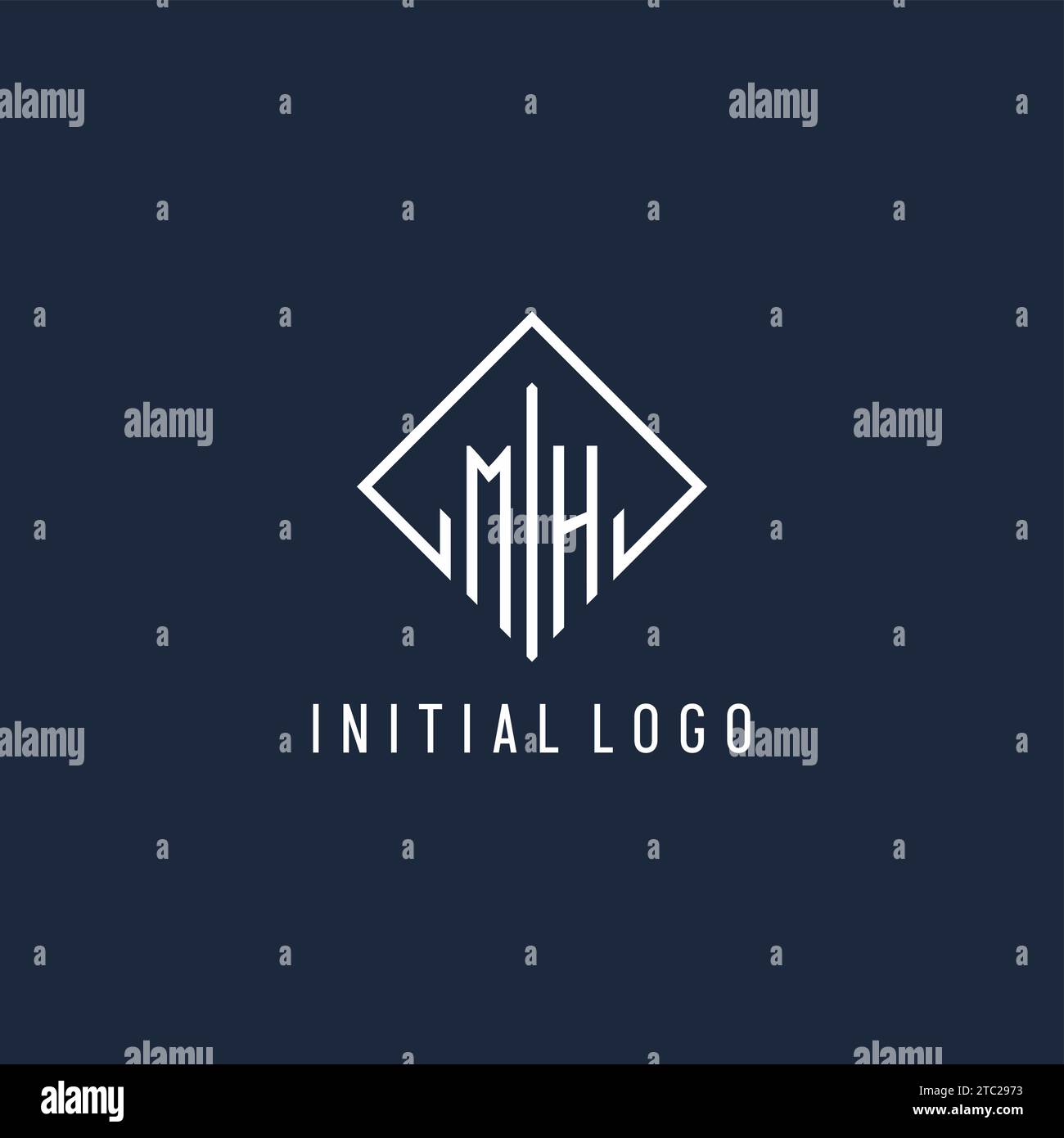 MH initial logo with luxury rectangle style design vector graphic Stock Vector