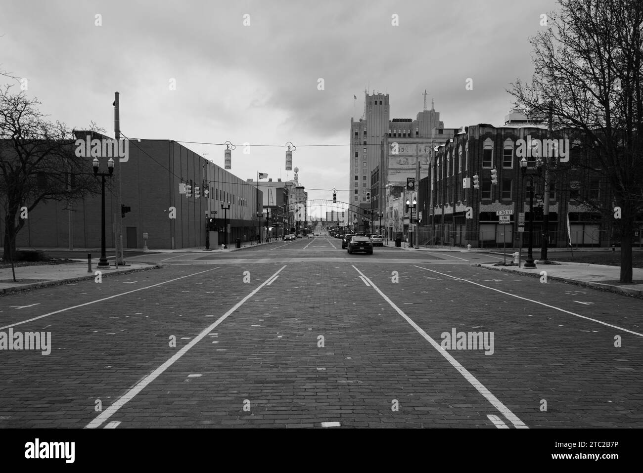 Saginaw Street in downtown Flint Michigan Stock Photo