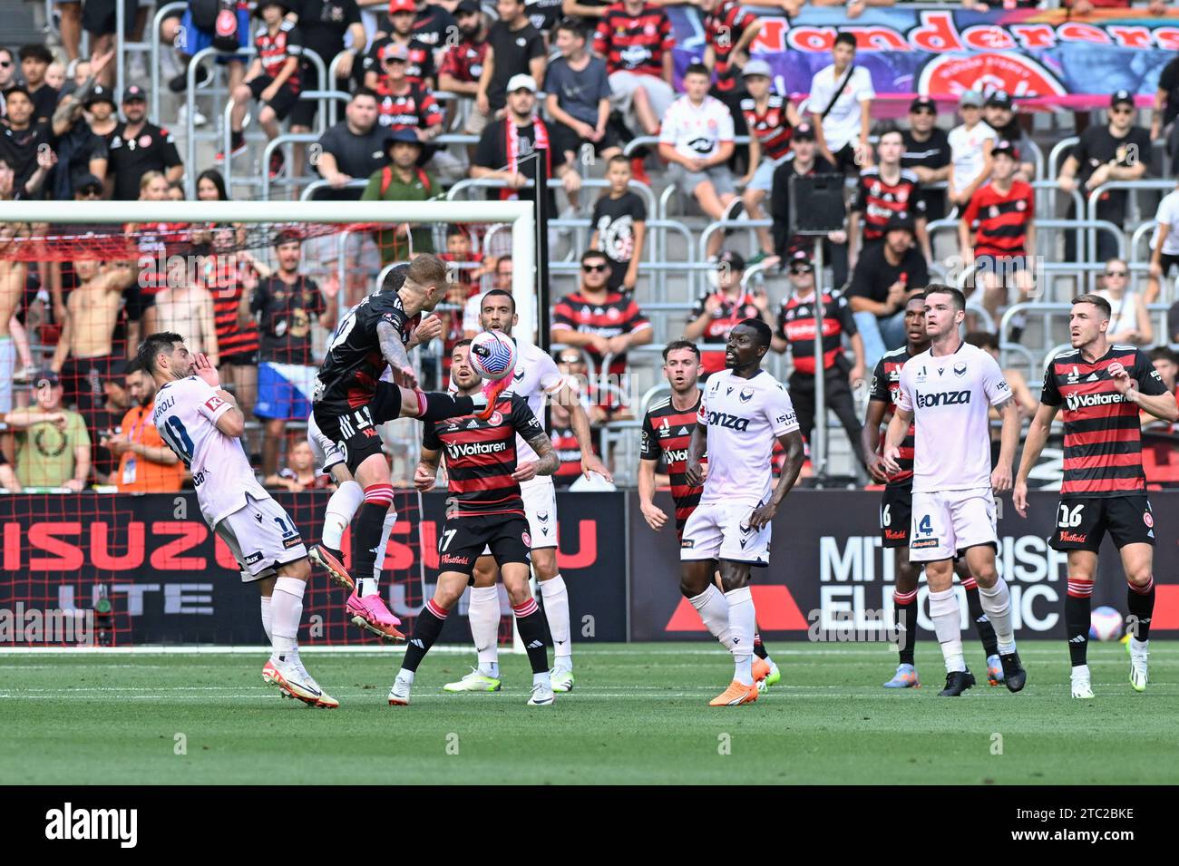 10th December 2023;  CommBank Stadium, Sydney, NSW, Australia: A-League Football, Western Sydney Wanderers versus Melbourne Victory; Jack Clisby of Western Sydney Wanderers controls the ball on the edge of the area Stock Photo