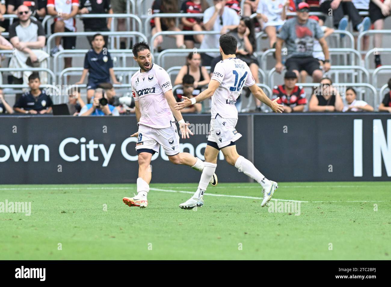 10th December 2023;  CommBank Stadium, Sydney, NSW, Australia: A-League Football, Western Sydney Wanderers versus Melbourne Victory; Bruno Fornaroli of Melbourne Victory scores his fourth goal in the 74th minute to make it 4-1 Stock Photo