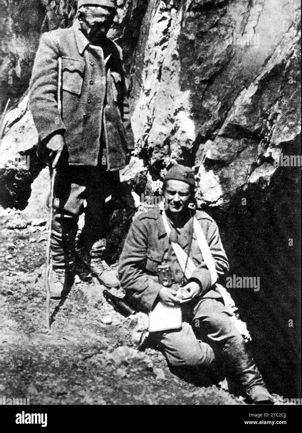 JOSIP BROZ TITO (1892-1980) Yugoslav Communist revolutionary  seated)with Ivan Ribar on 13 June 1943 a few days before the end of the Battle of Sutjeska, the last major German offensive against the Partisans. Stock Photo