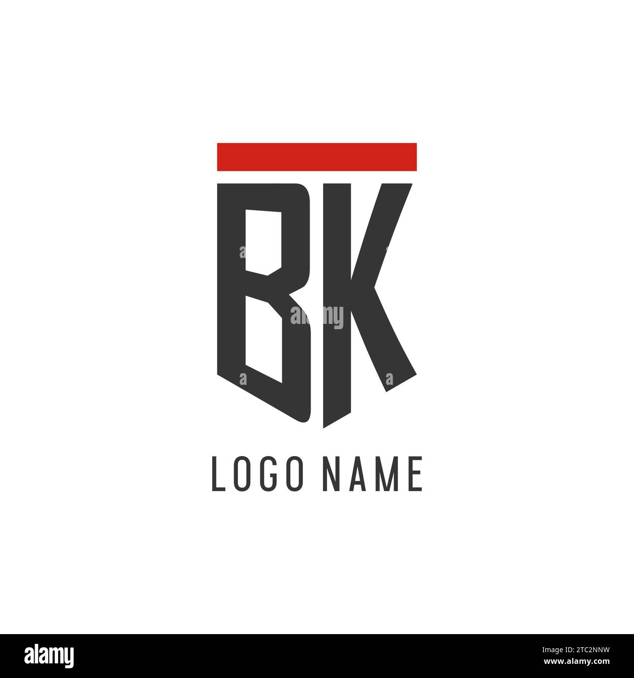 BK initial esport logo with simple shield design style vector graphic Stock Vector