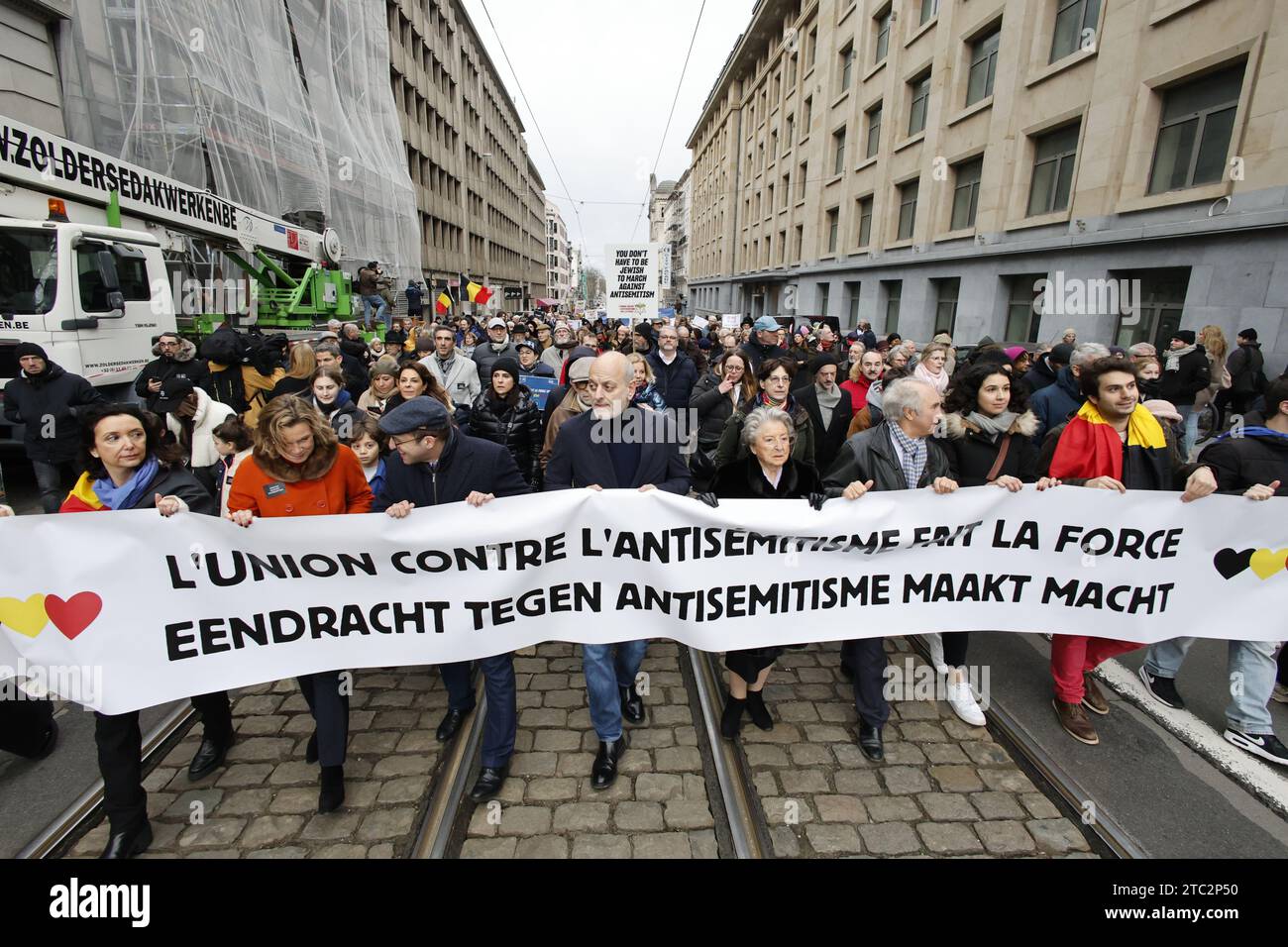 Brussels, Belgium. 10th Dec, 2023. People gather for a national march against antisemitism organized by the CCOJB coordination of Jewish organization in Belgium, on Sunday 10 December 2023 in Brussels. BELGA PHOTO NICOLAS MAETERLINCK Credit: Belga News Agency/Alamy Live News Stock Photo