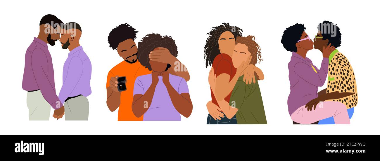 Set of different couples in love vector isolated. Stock Vector