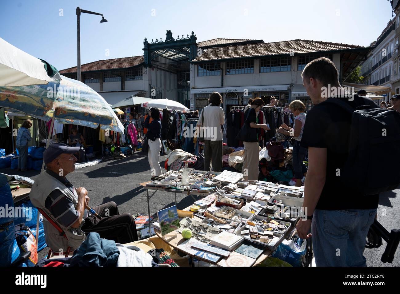 Sunday flea market, Feira da Ladra (thief fair) at campo de Santa Clara Lisbon Portugal Stock Photo
