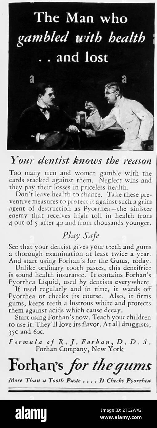 1927 Forhan's toothpaste for the gums ad Stock Photo Alamy