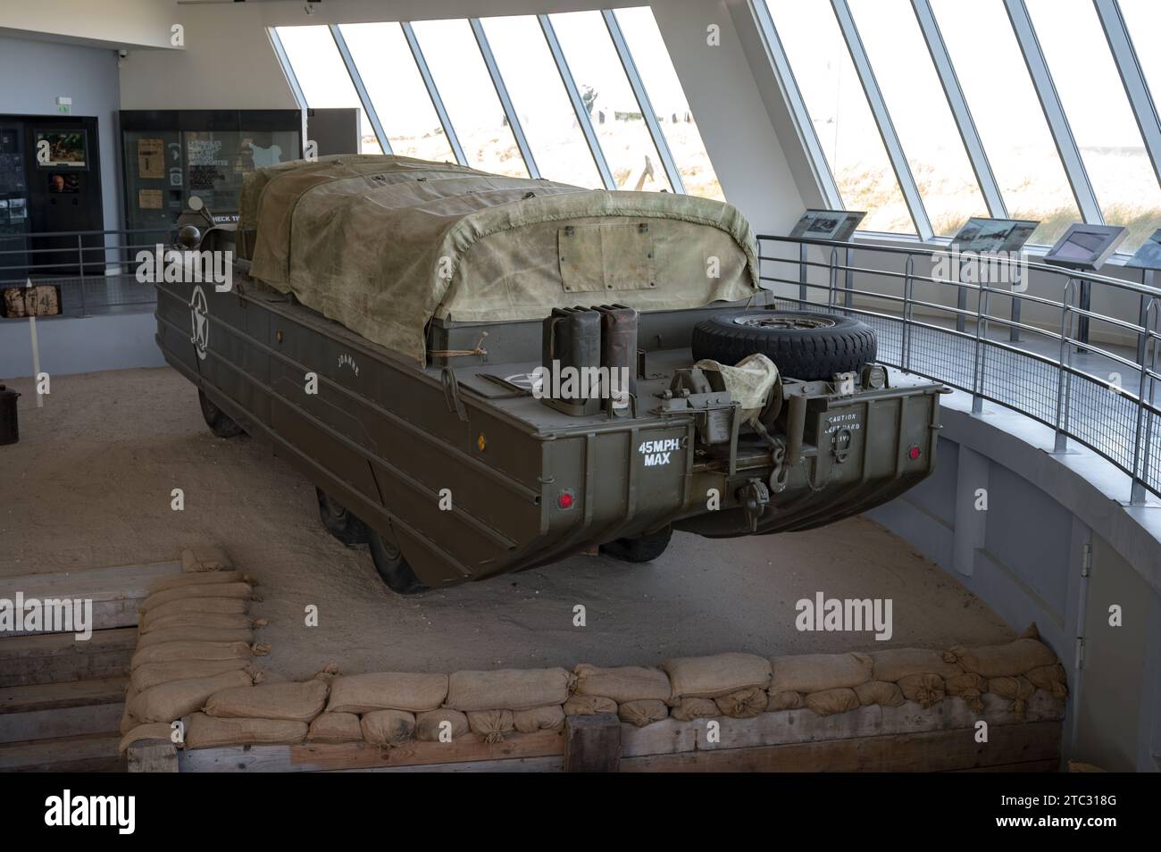 Rear view of the American GMC DUKW amphibious military vehicle during the Normandy landings in World War II, the vehicle is nicknamed Duck Joanne Stock Photo