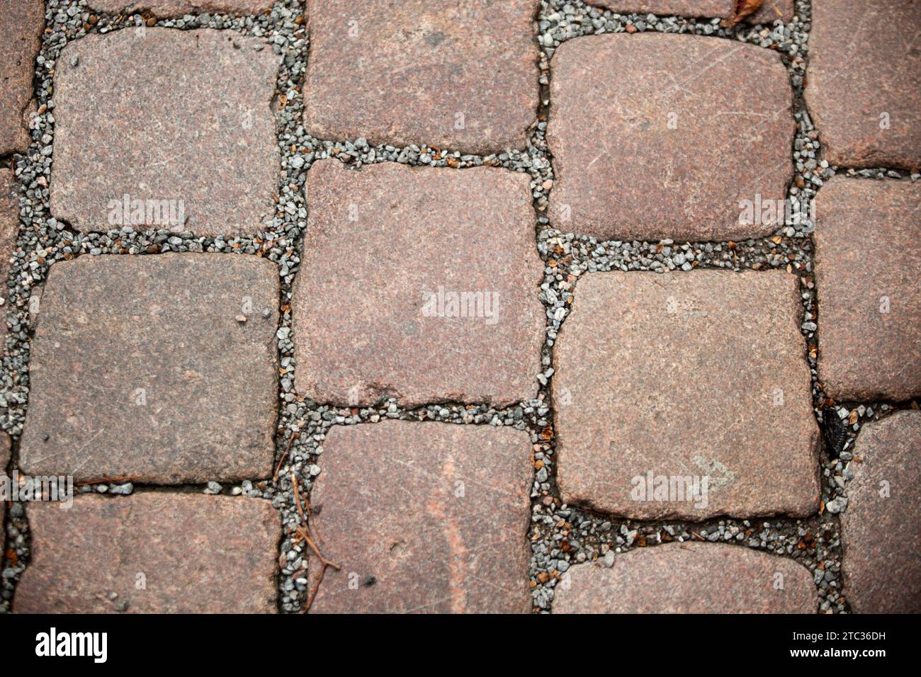 Street sidewalk texture in tile. Gray rectangular old tile. Top view. For text. Background. Horizontal. Stock Photo