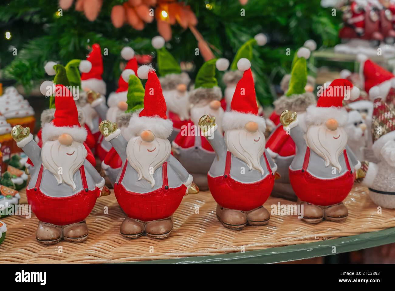 Several Santa Claus figurine in the form of gnomes Stock Photo