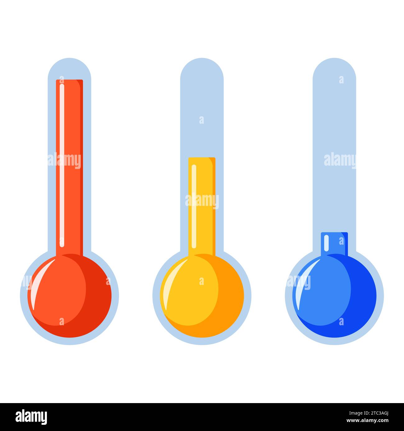 Thermometers icons in cartoon style. Measure hot and cold temperature, forecast, climate and meteorology. Vector illustration isolated on a white Stock Vector