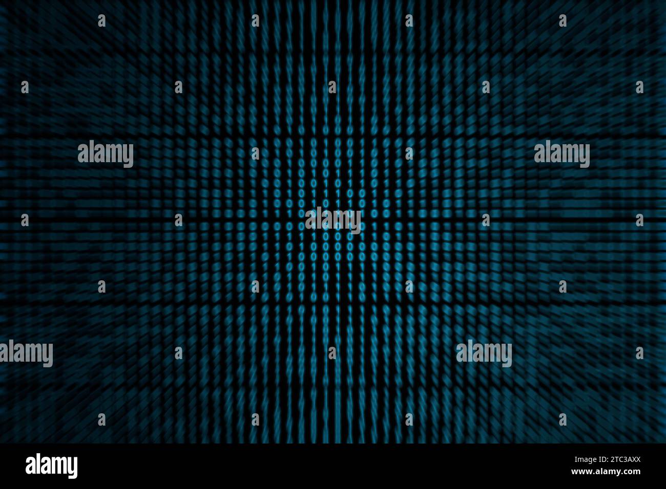 Zoom in on a blue binary code background. Stock Photo