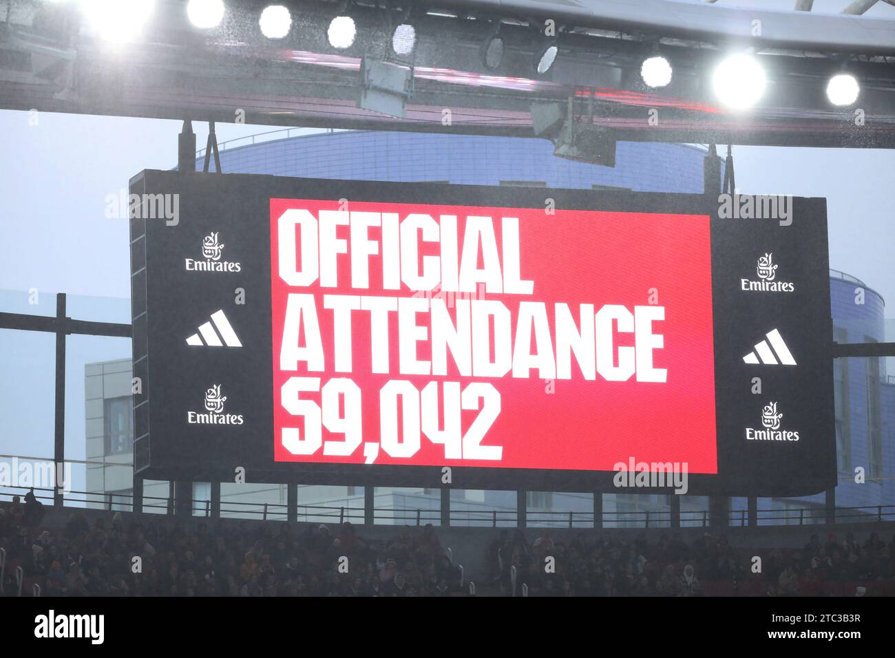London UK 10th Dec 2023 The Emirates Stadium Screen Displays The london-uk-10th-dec-2023-the-emirates-stadium-screen-displays-the