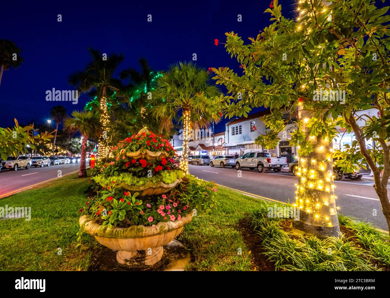 Chistmas lights on West Venice Avenue in downtown Venice Florida USA