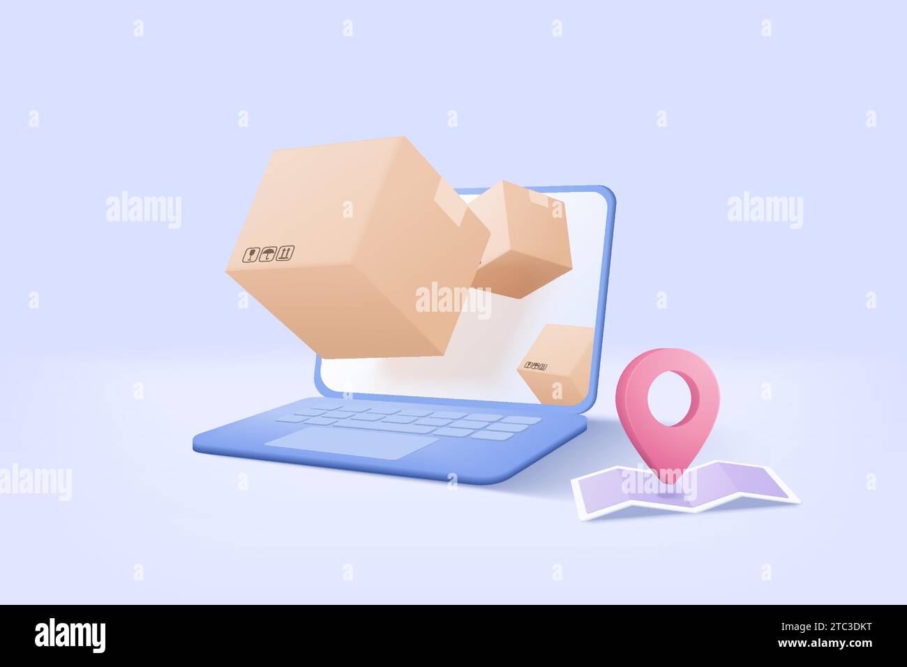 3D online deliver service, delivery tracking laptop, pin location point