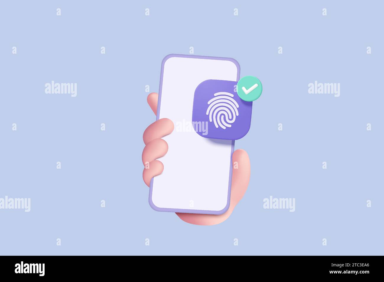 3d fingerprint cyber secure in hand holding mobile phone. Digital