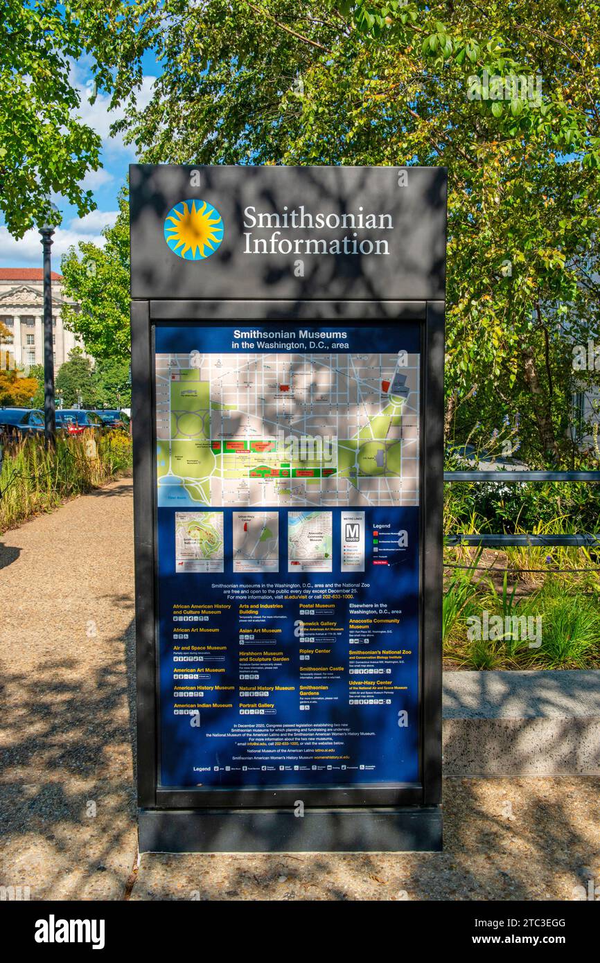 Information map of locations of Smithsonian museums in Washington DC Stock Photo