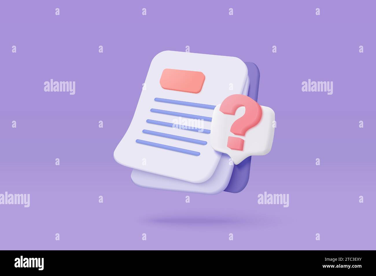 3D document list with question mark icon. paper document sheet missing