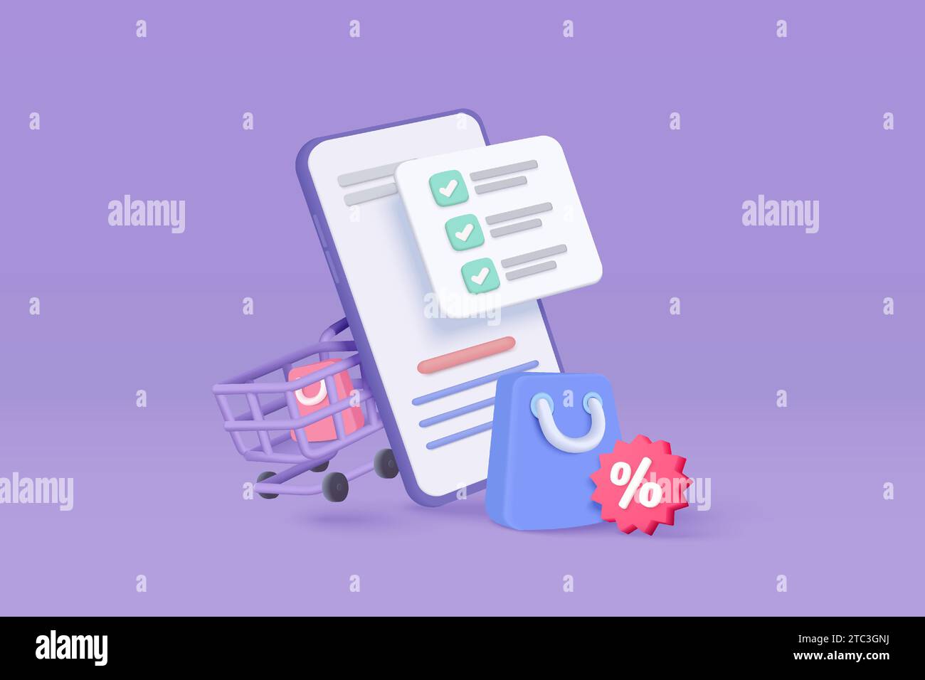 3d mobile phone with price tags for online shopping concept. Basket