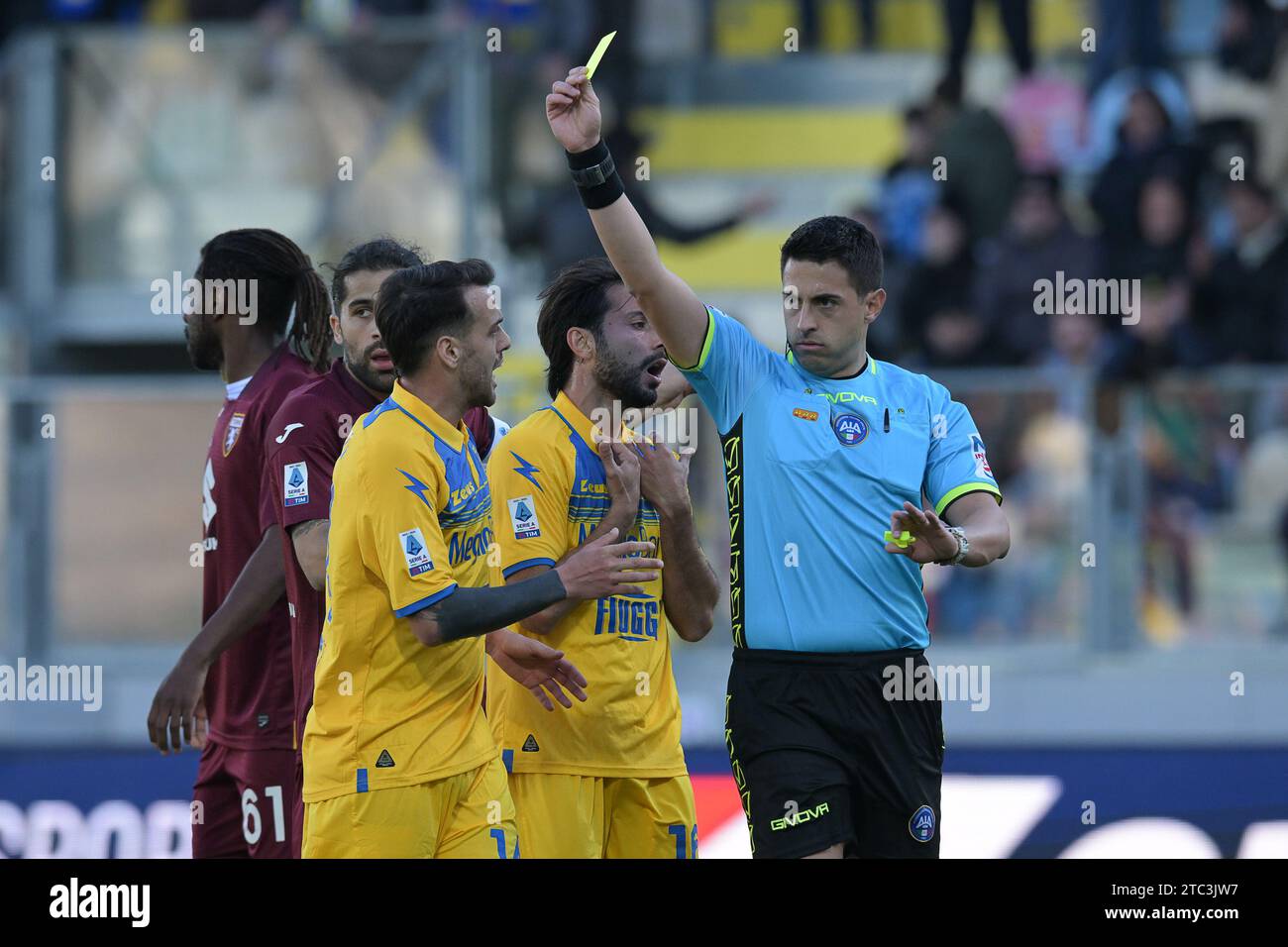Referee Luca Massimi shows the yellow card to Kaio Jorge of Frosinone during Serie A Football Match, Frosinone vs Torino, 10 Dec 2023 (Photo by AllShotLive/Sipa USA) Credit: Sipa USA/Alamy Live News Stock Photo