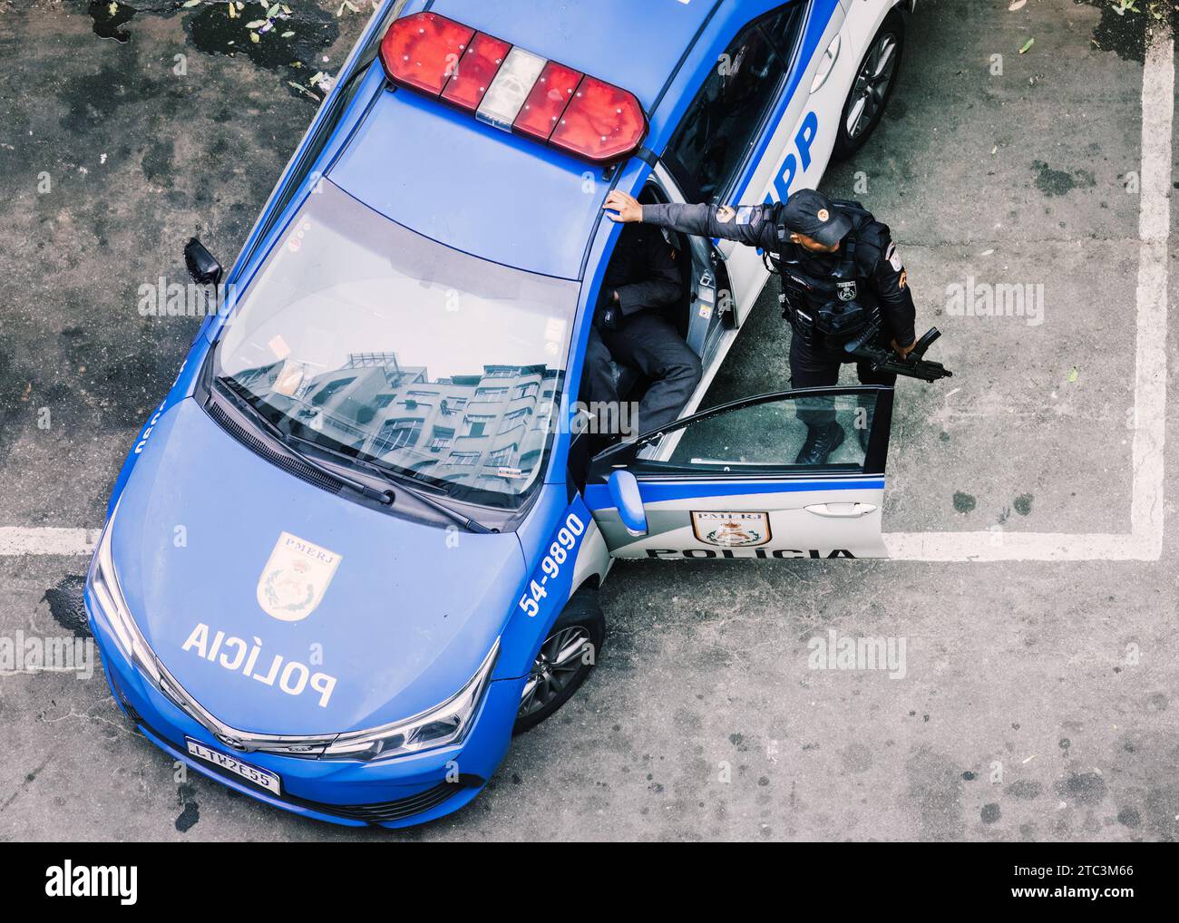 Rio de Janeiro, Brazil - December 10, 2023: Rio de Janeiro Military Police car patrolling Copacabana neighbourhood in Rio de Janeiro, Brazil Stock Photo