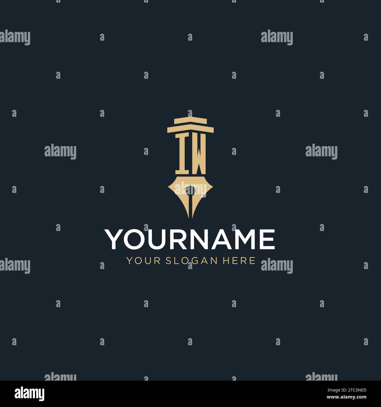 IW monogram initial logo with fountain pen and pillar style design ...