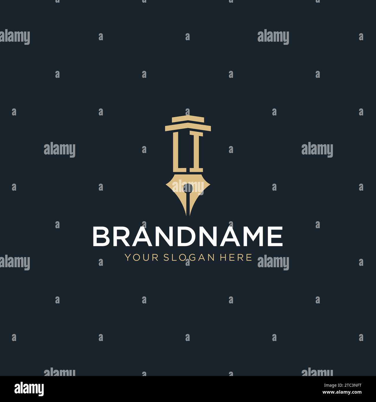 LI monogram initial logo with fountain pen and pillar style design ...