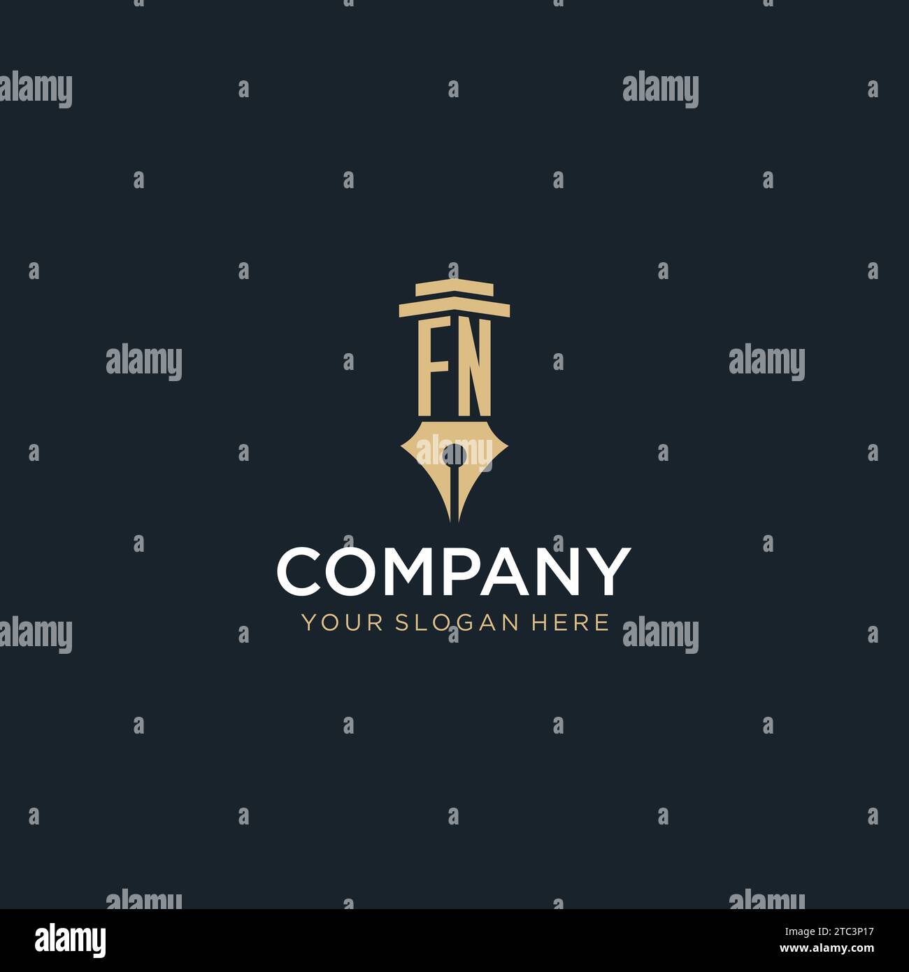 FN monogram initial logo with fountain pen and pillar style design ideas Stock Vector
