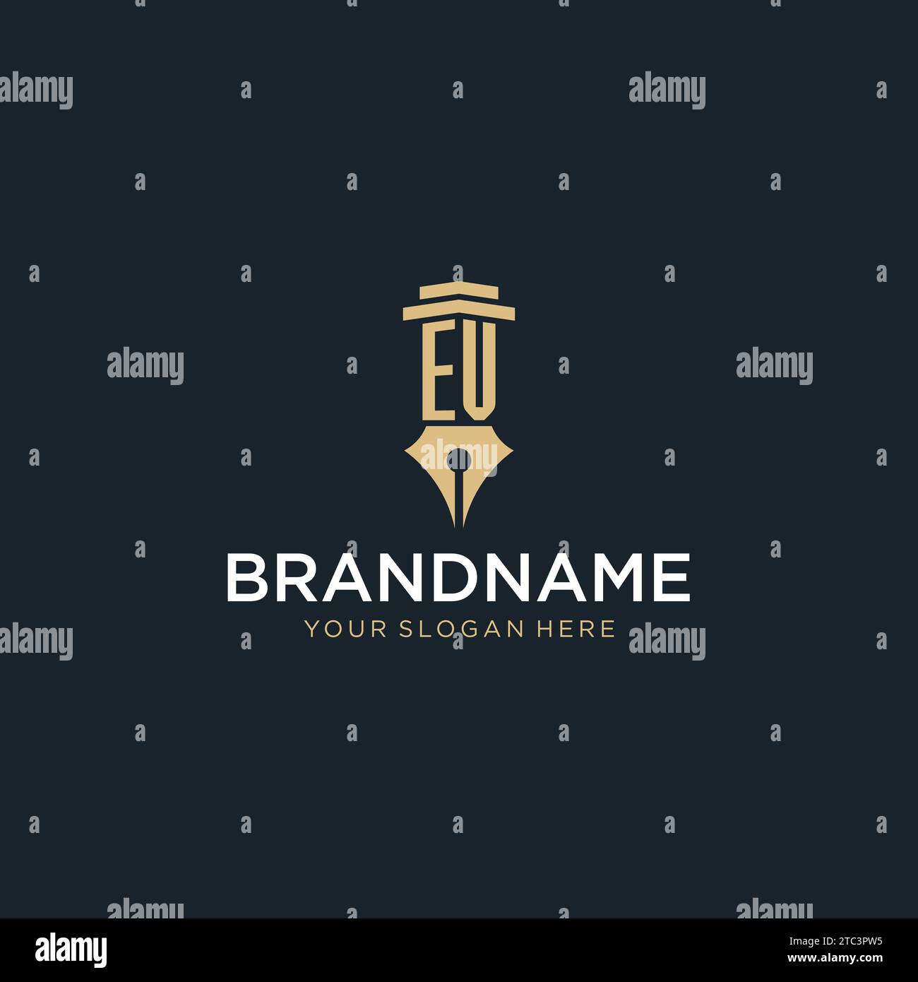 EV monogram initial logo with fountain pen and pillar style design ...