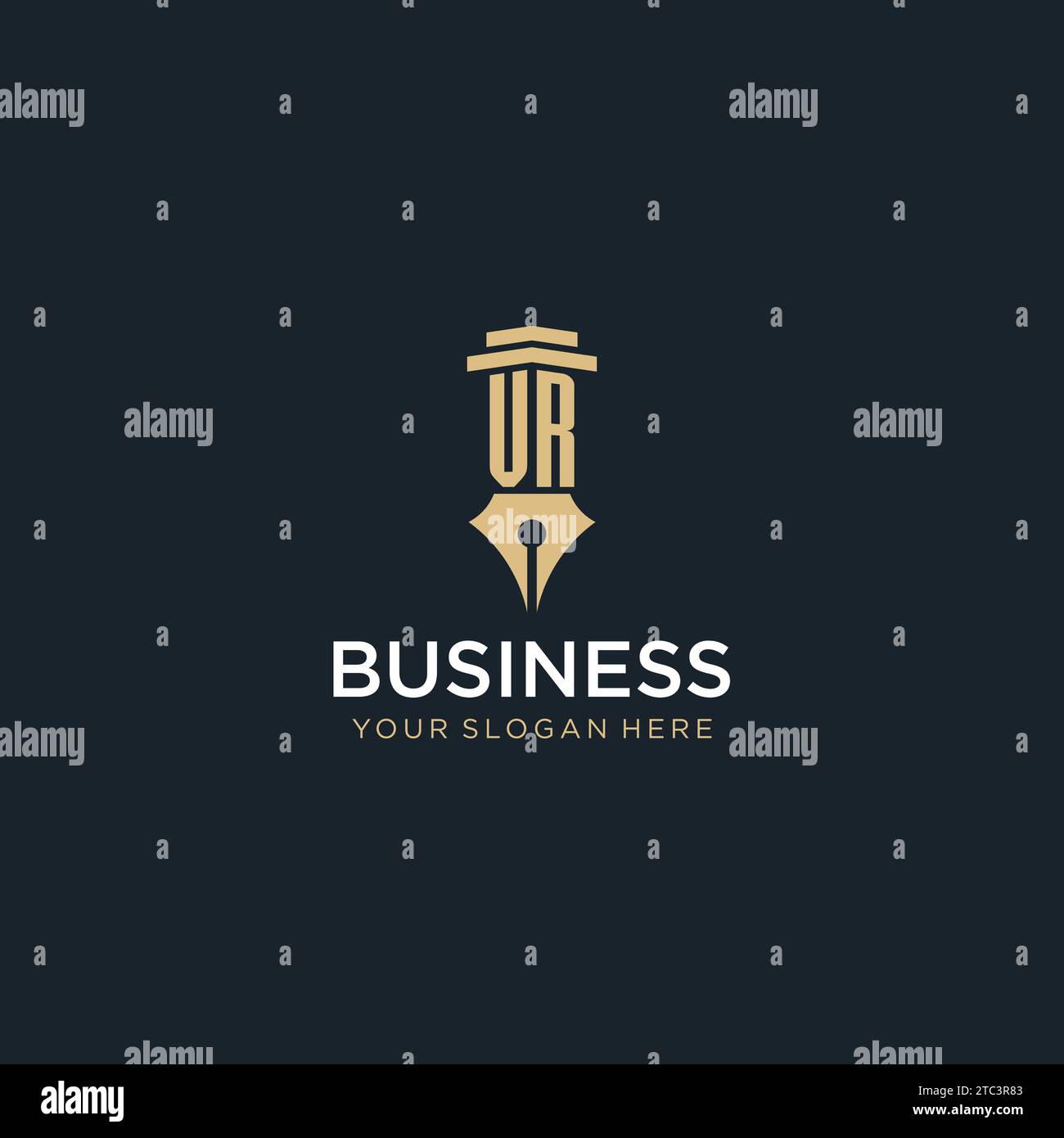 VR monogram initial logo with fountain pen and pillar style design ...