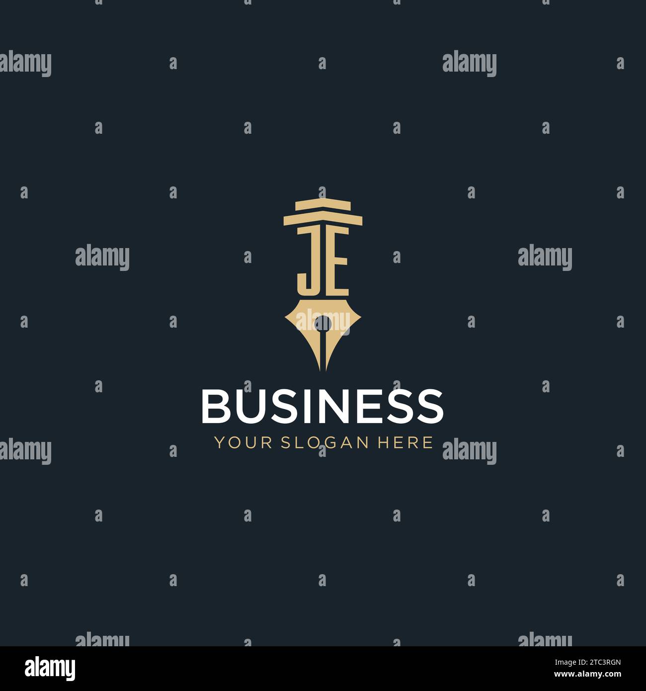 JE monogram initial logo with fountain pen and pillar style design ...