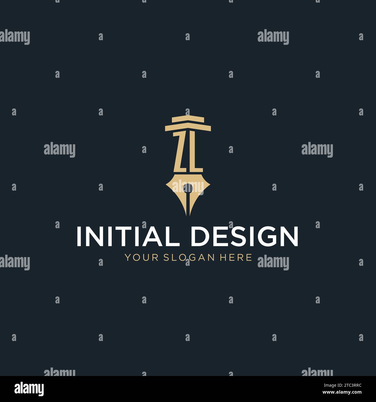 ZL monogram initial logo with fountain pen and pillar style design ...