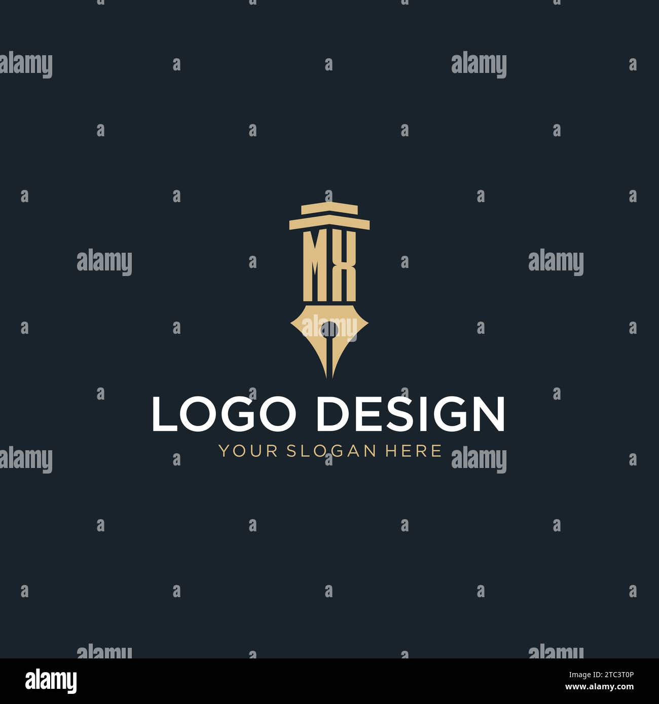 MX monogram initial logo with fountain pen and pillar style design ...