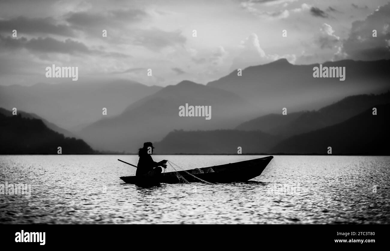 Black white scenery fisherman Black and White Stock Photos & Images - Alamy